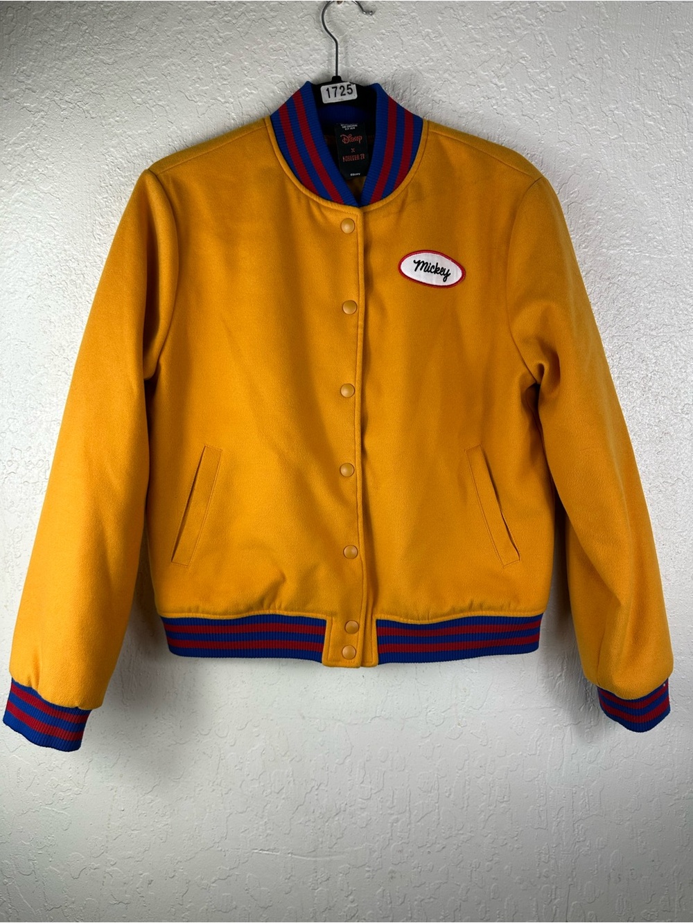 Forever 21 Disney Mickey Mouse Snap-Front Varsity Jacket Yellow Blue Red M